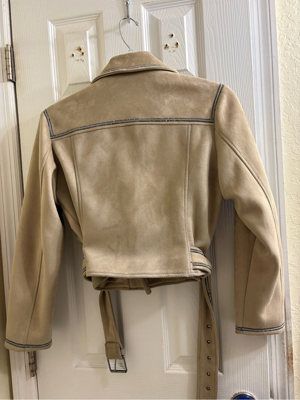 Women's Zara Beige Suede Belted Jacket
